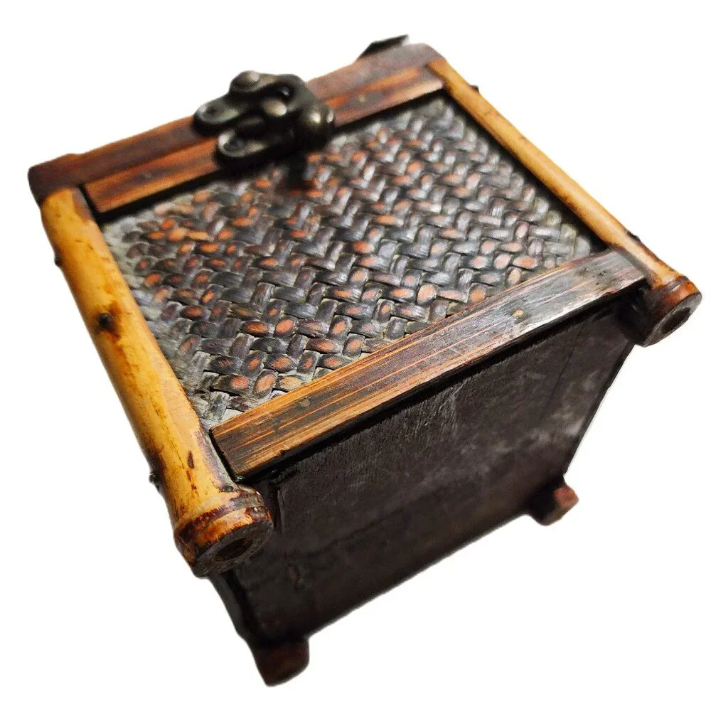Decorative Woven Wooden Trinket Box with Metal Latch Close